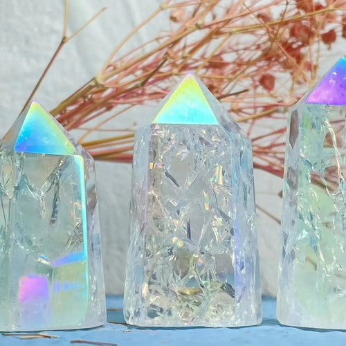 Aura Crackle Clear Quartz Towers, 1 kg Lot