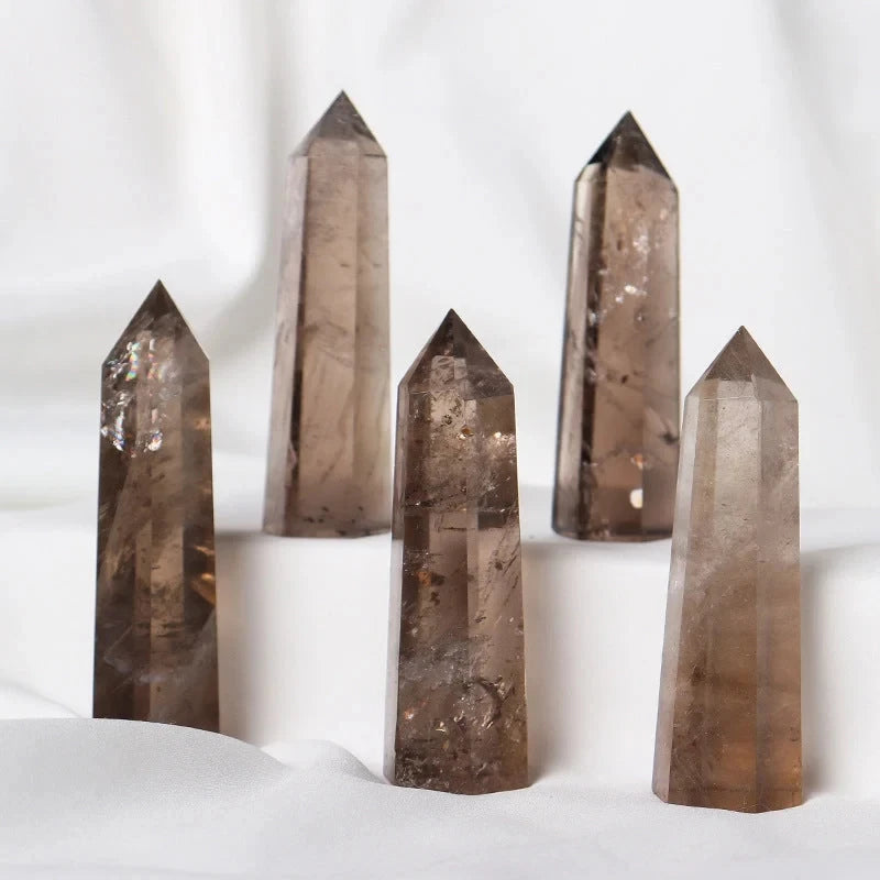 Natural smoky quartz tower reference view