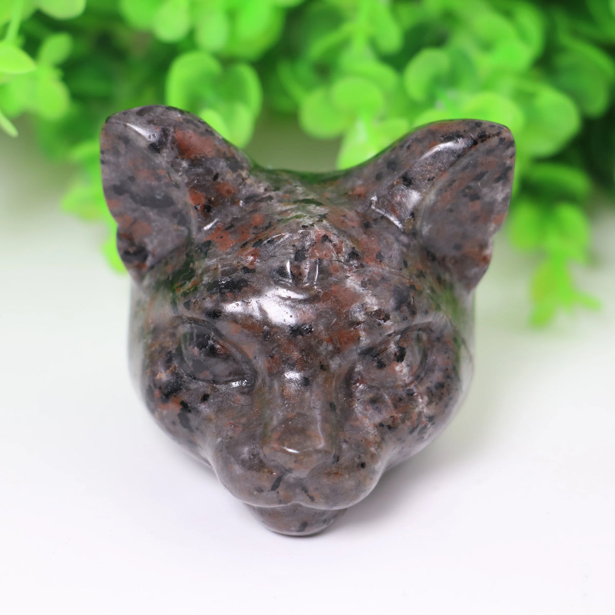 Crystal Cat Head Carving, 6-8 cm - Material Options
