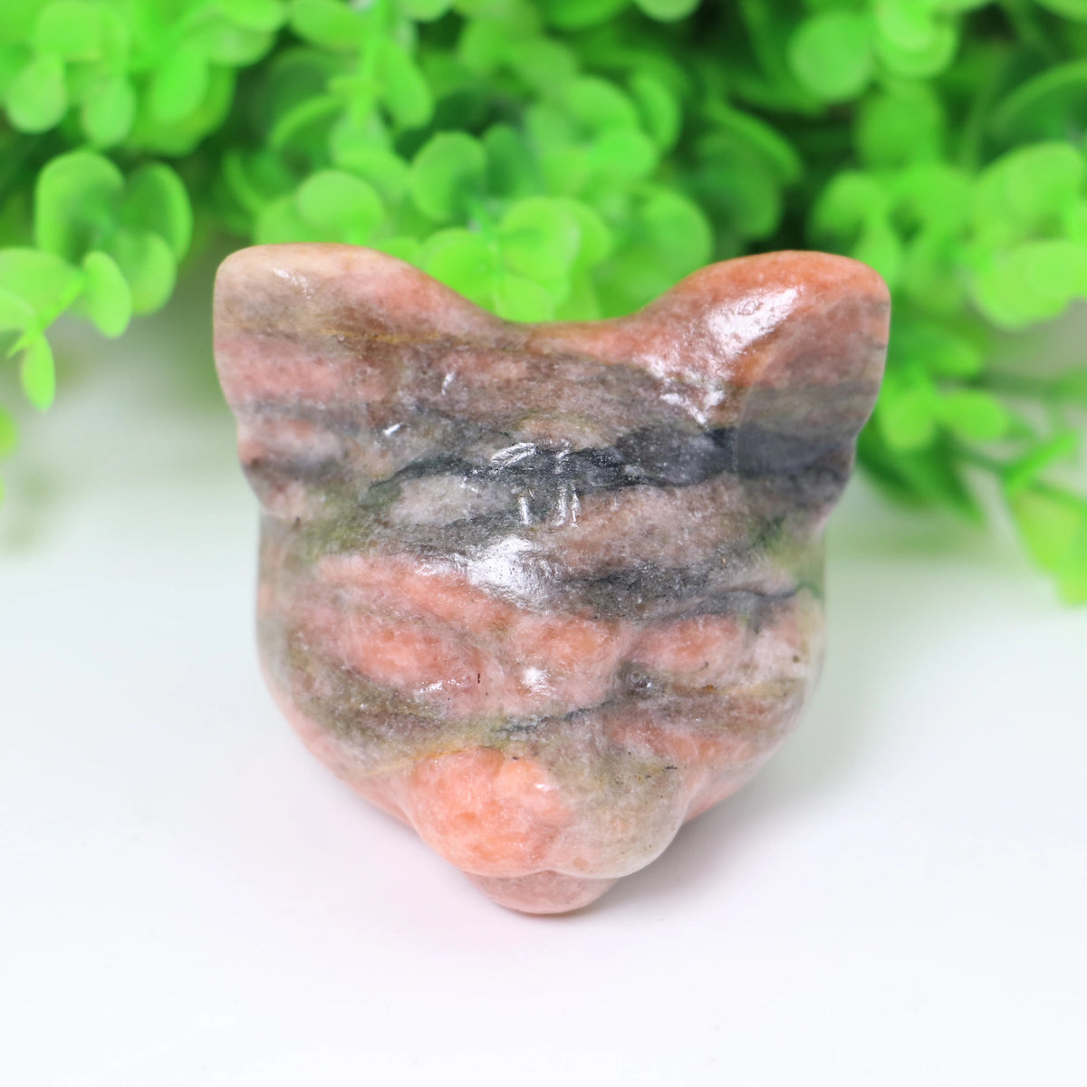 Crystal Cat Head Carving, 6-8 cm - Material Options