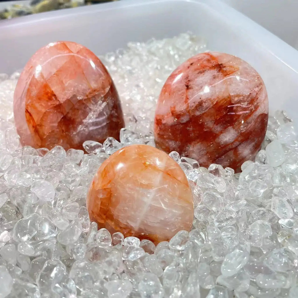 Natural Red Fire Quartz Crystal Fire Quartz PalmStone for Pocket