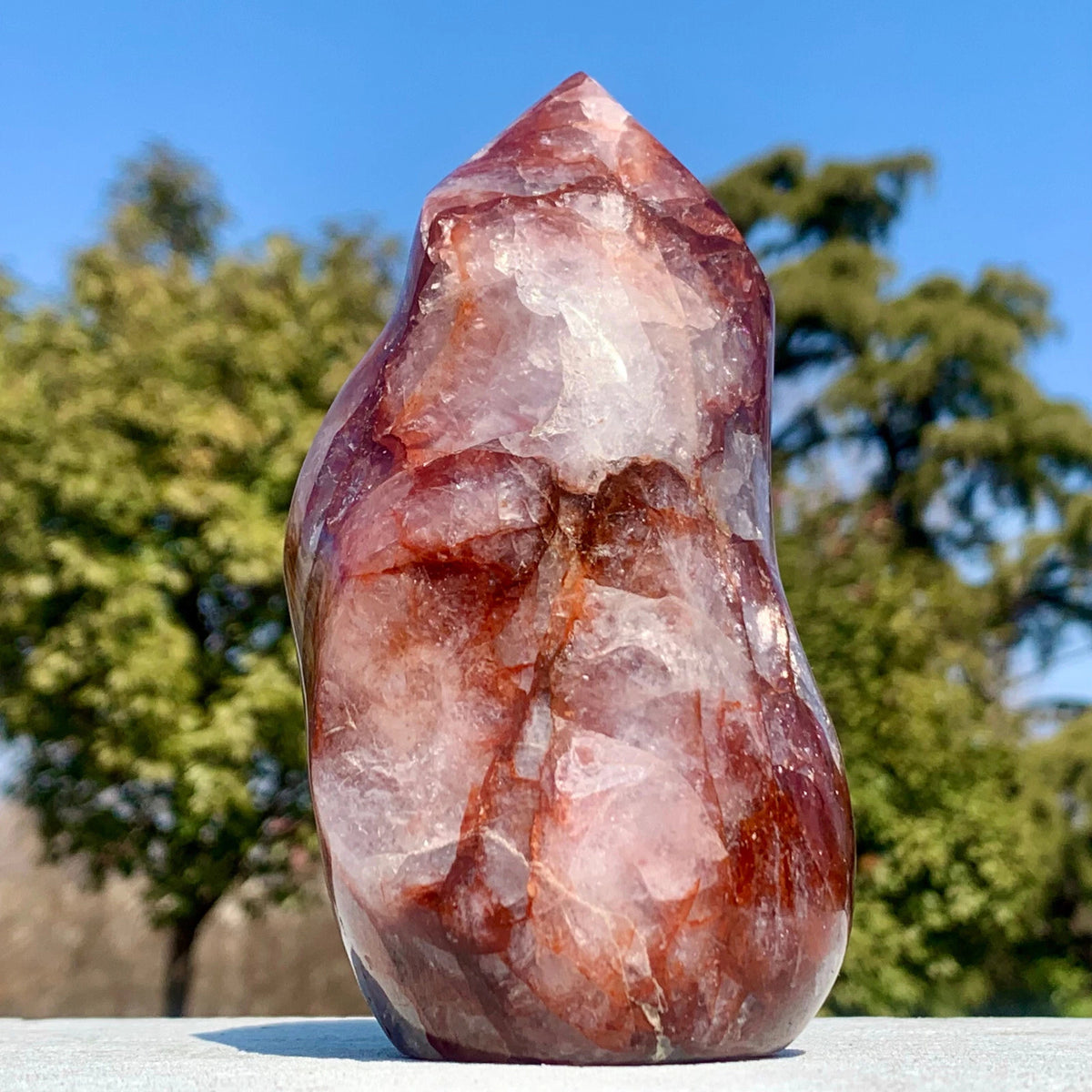 Natural Red Fire Quartz Hematoid Flame Figurine Crystal Carving Decor Gif
