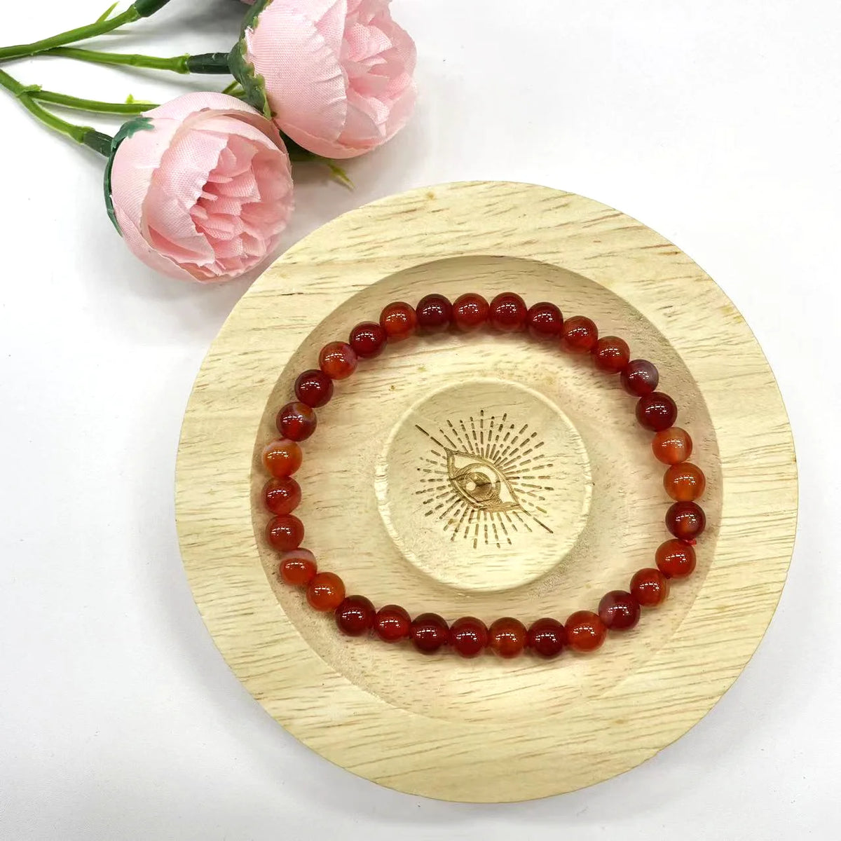 Crystal bead bracelet, 6 mm, red stone