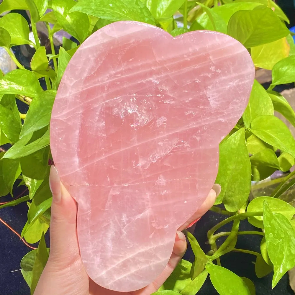 Natural Crystal Dessert Bowls Crystal Crafts Natural Gemstone Rose Quartz Stone Bowl Dish Plate Tray