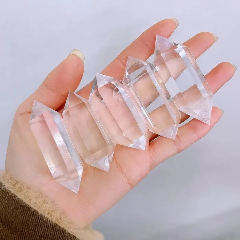Natural Double Terminated Point Clear Quartz Crystal Tower for Craft Decor