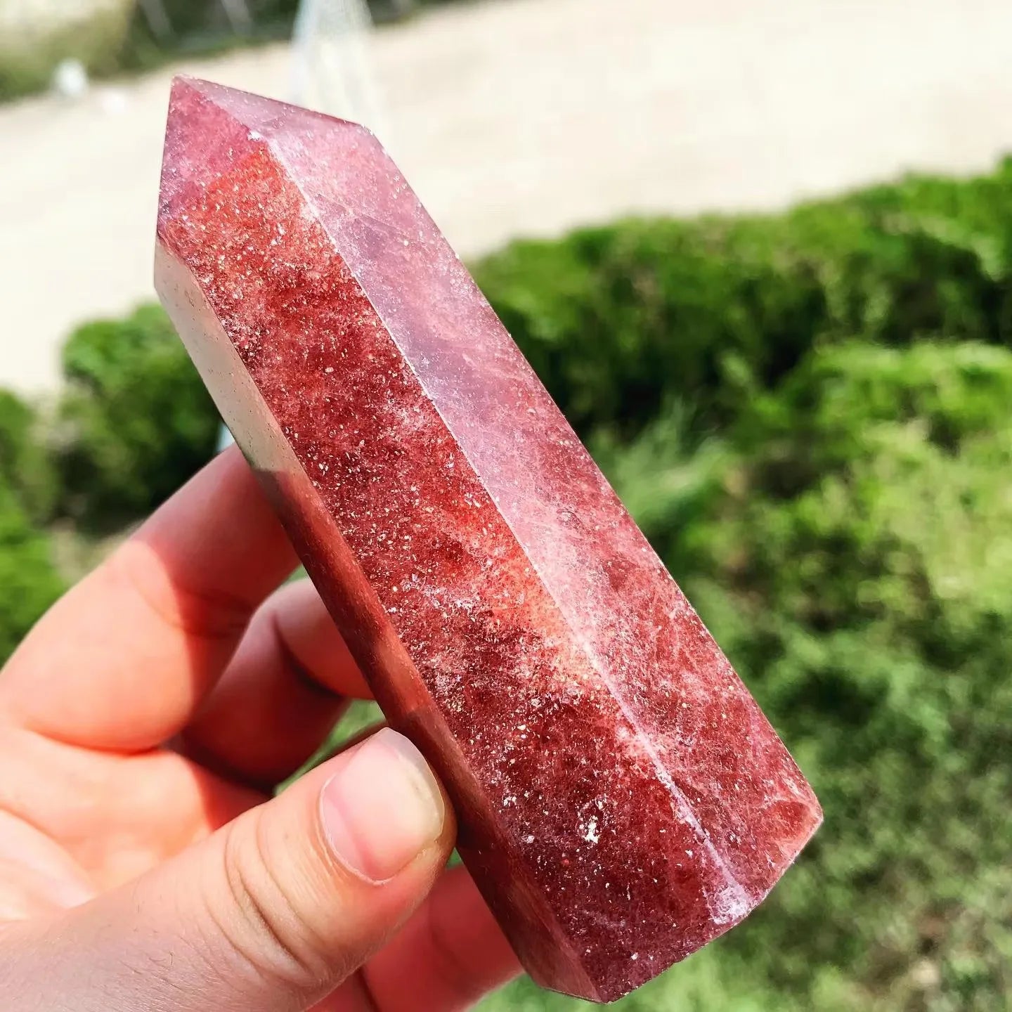 Natural Strawberry Quartz Obelisk Polished Pink Crystal Tower for Ornament Gift