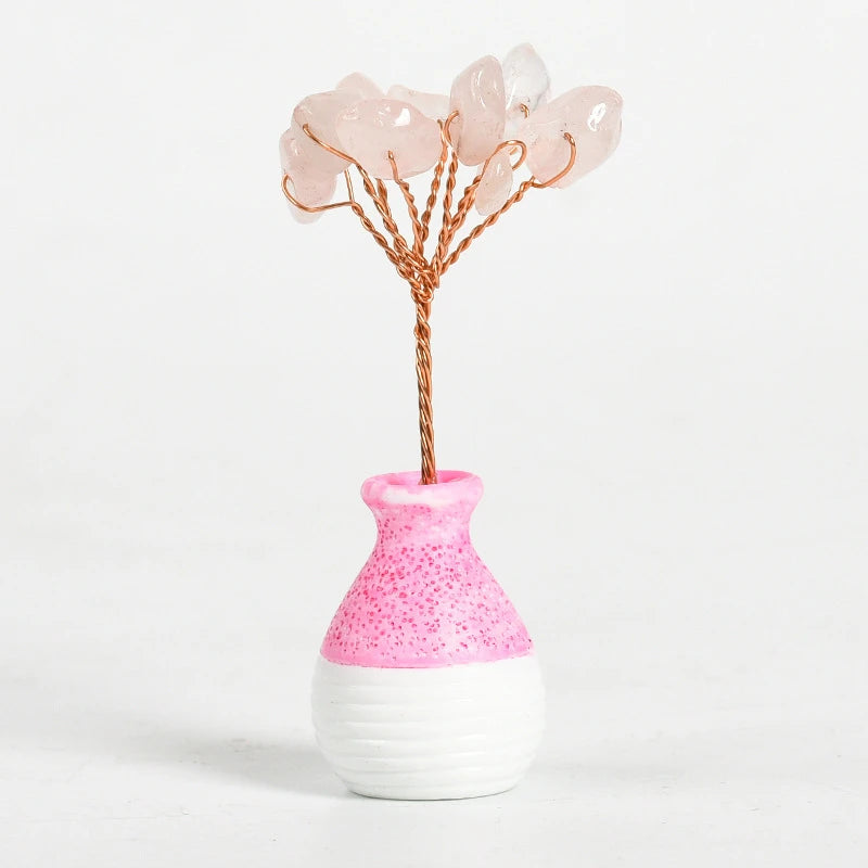 Mini crystal tree in pink ceramic vase, Rose Quartz