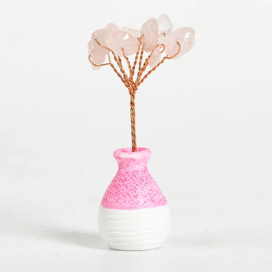 Mini crystal tree in pink ceramic vase, Rose Quartz