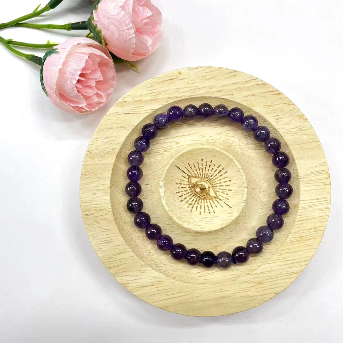 Crystal bead bracelet, 6 mm, purple stone