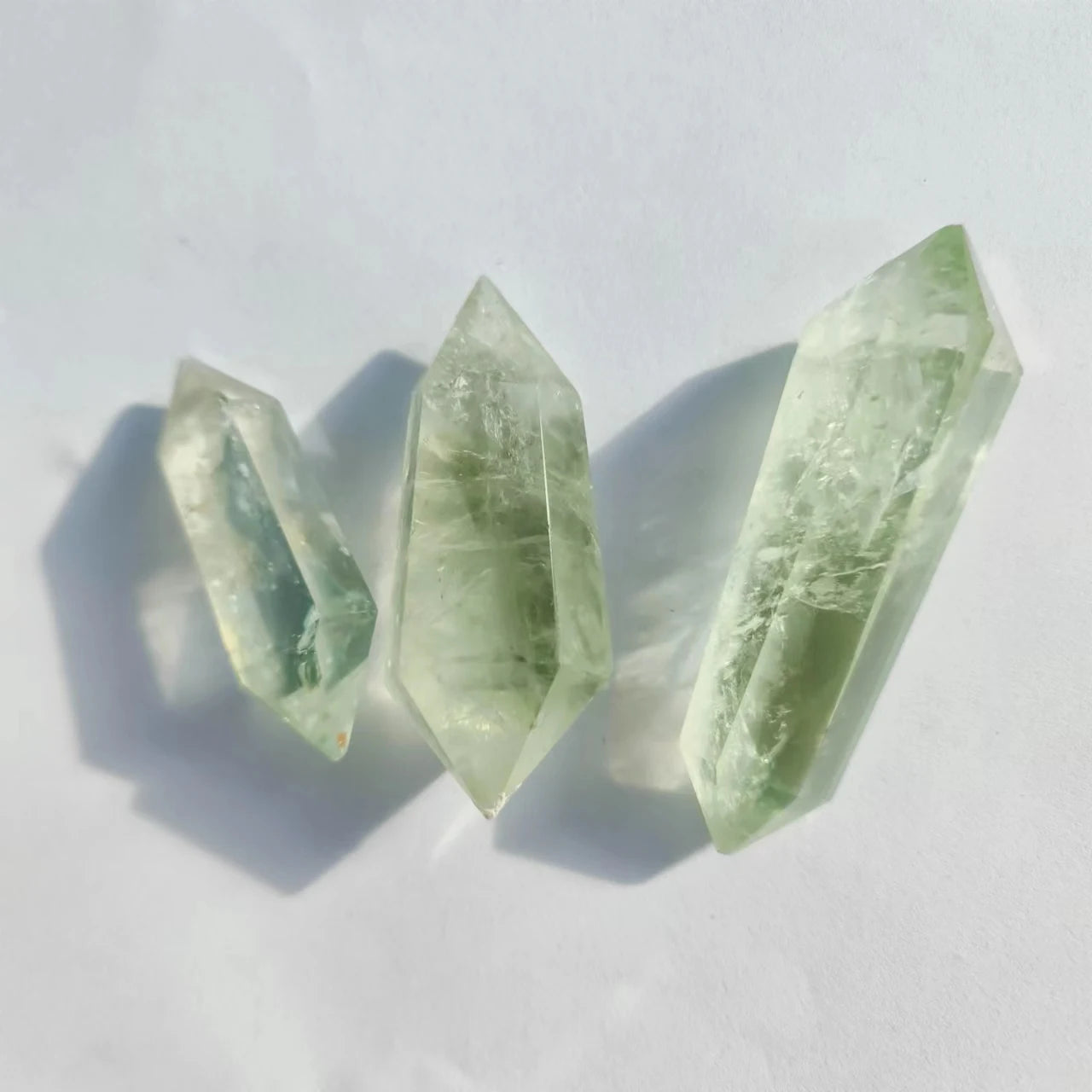 Natural Transparent Green Quartz Double Terminated Prasiolite DT Crystal Tower for Decor