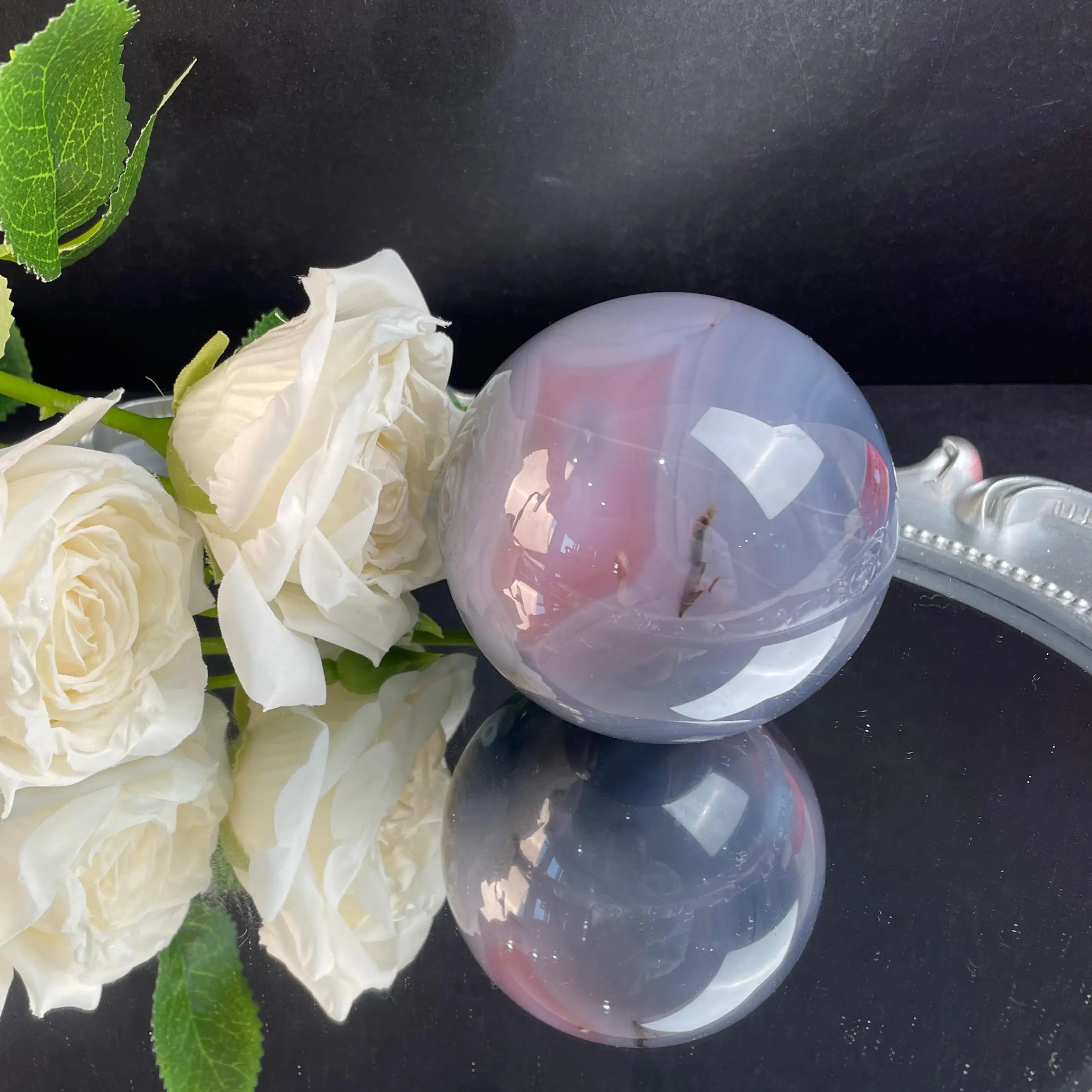 Polished Natural Crystal Stone Grey Agate Sphere Ball Gift for Home Decor