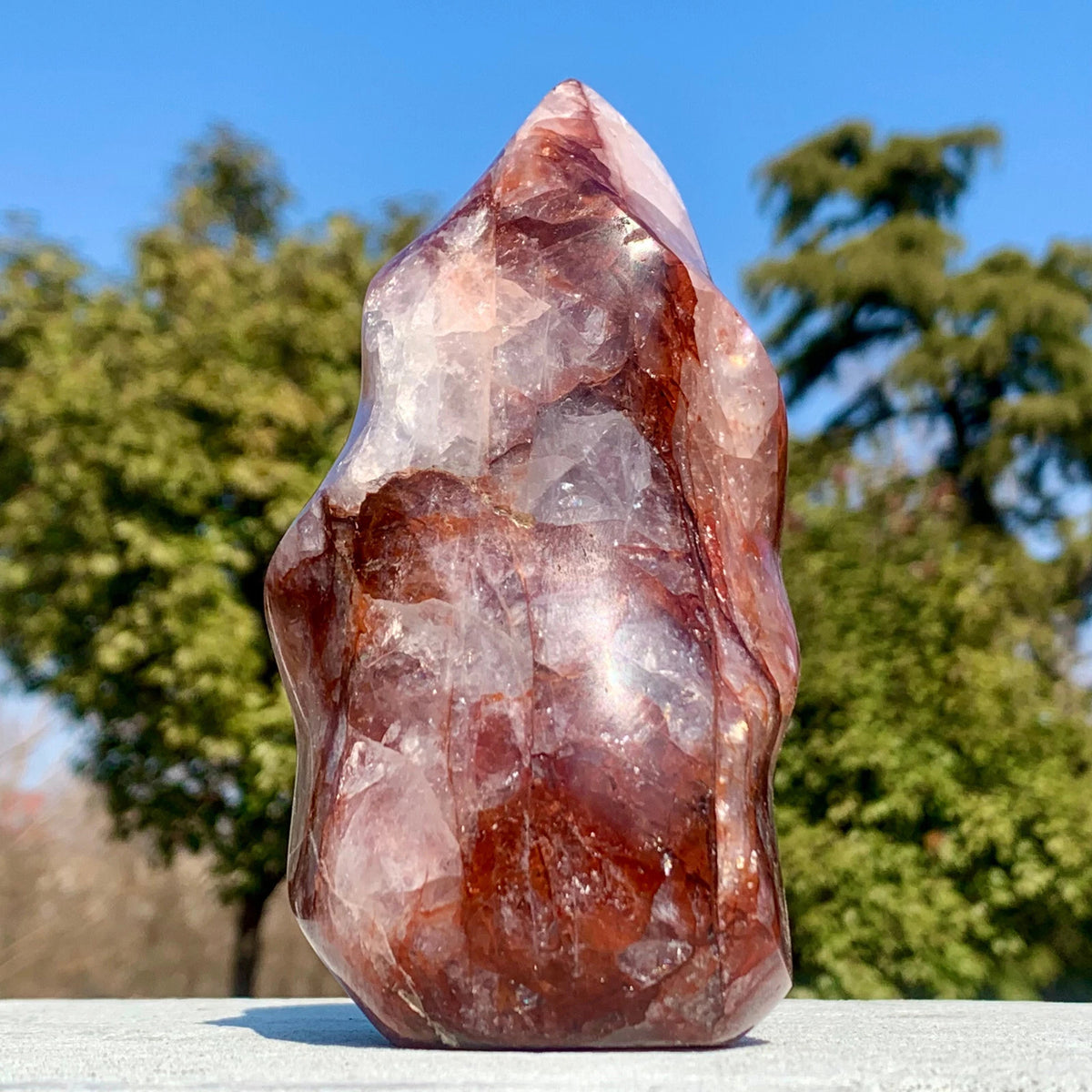 Natural Red Fire Quartz Hematoid Flame Figurine Crystal Carving Decor Gif