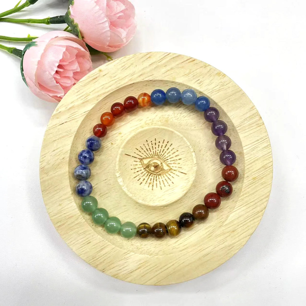 Crystal bead bracelet, 6 mm, multicolor stone