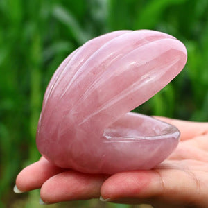 Natural Rose Quartz Shell Figurine Carving Piece Is Used for Furniture Decoration and Purposes