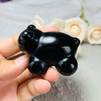 Natural Crystal Stone Hand Carved Cute Moss Agate Bear Dream Amethyst Bear Carving