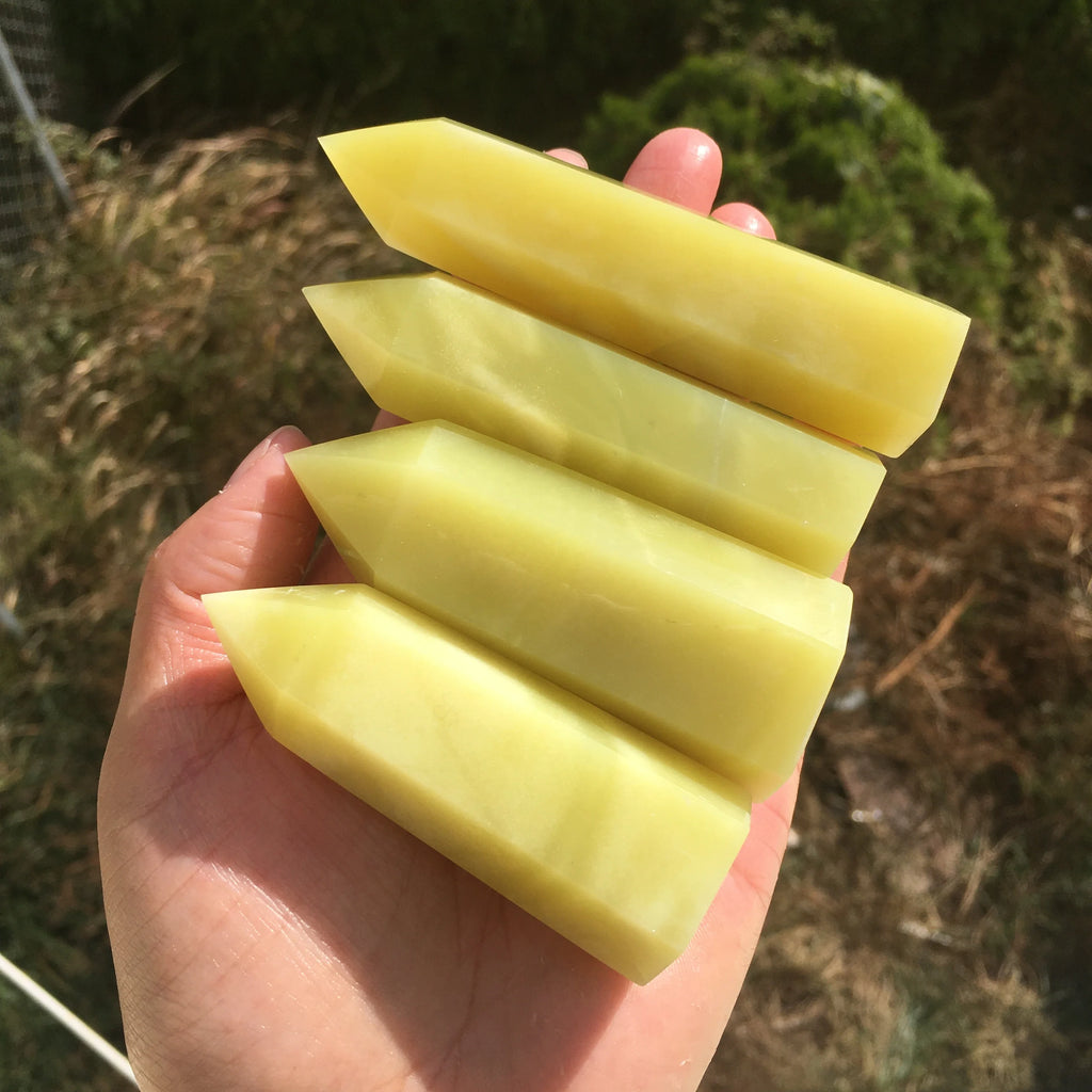 Natural Crystal Stone Point Lemon Jade Tower Green Jade Point for Decoration