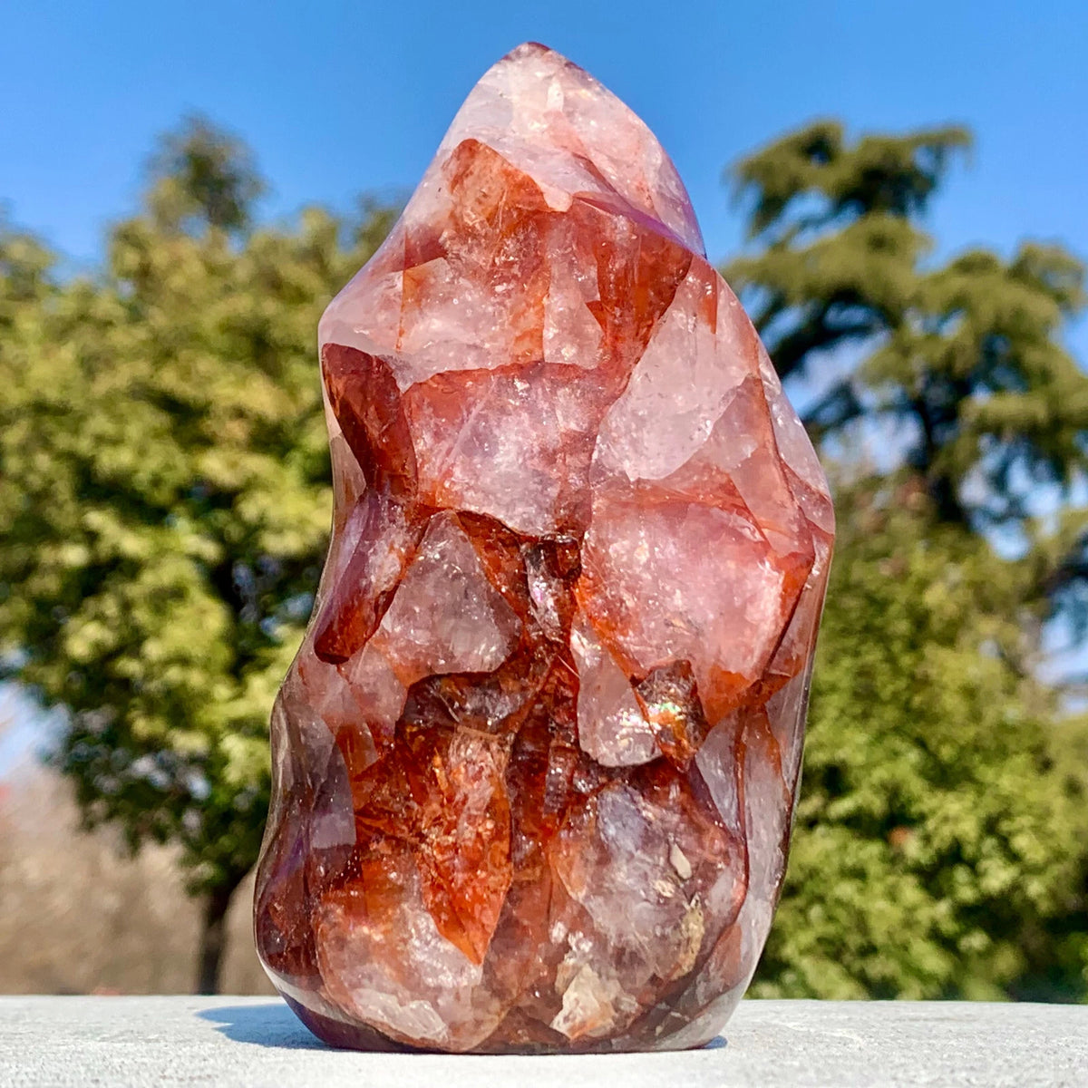 Natural Red Fire Quartz Hematoid Flame Figurine Crystal Carving Decor Gif