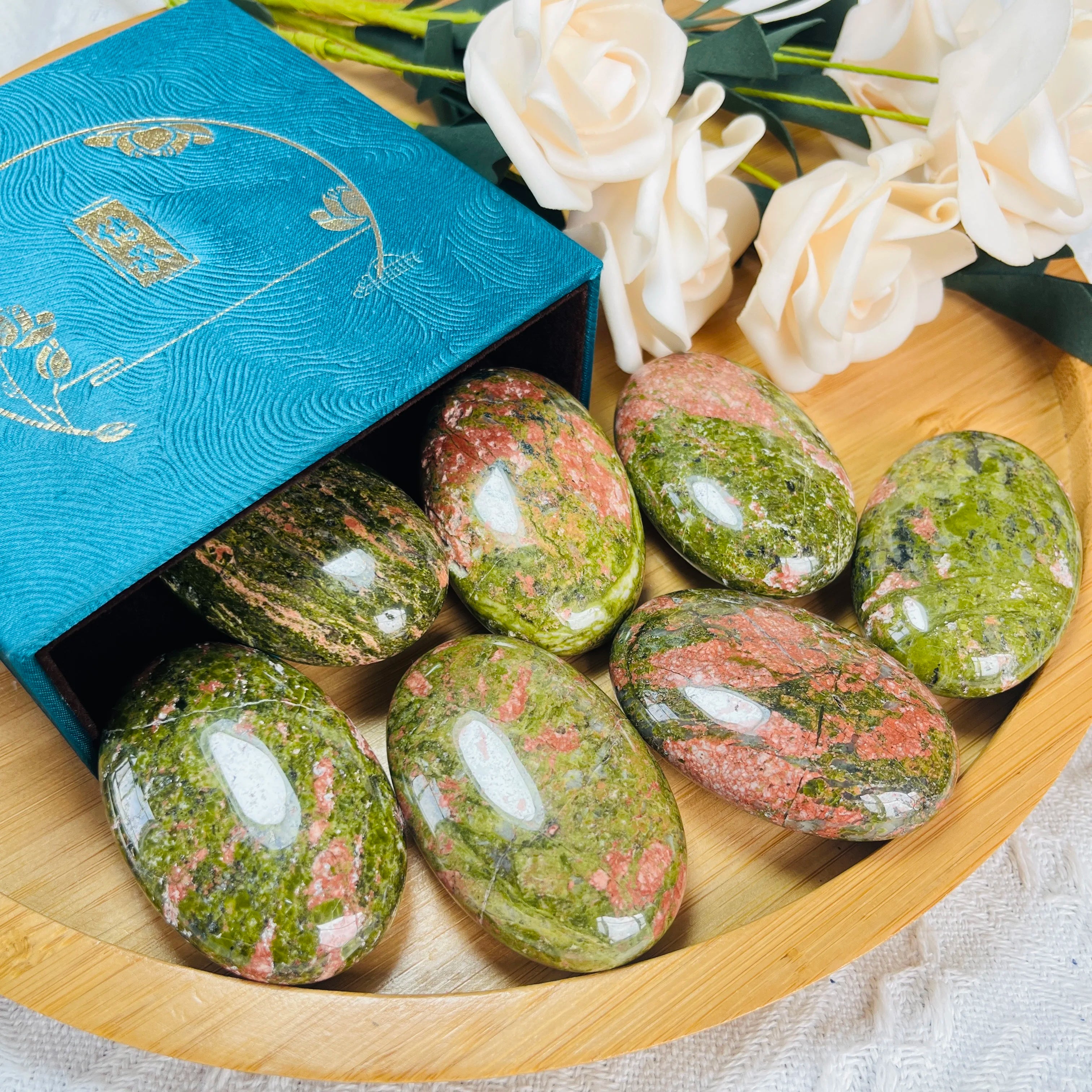 Polished Natural Unakite Palm Stone Unakite Stone for Gift