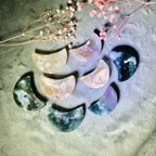 Natural Quartz Flower Agate and Moss Agate Carving Moon Bowl for Home Decor Shaped Craft Gift