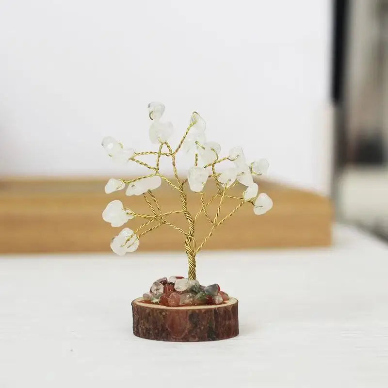 Mini crystal chip tree on wood base, clear chips