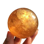 Natural Honey Calcite Sphere Decorated With rainbow Crystal Orange Icelandic Calcite Balls