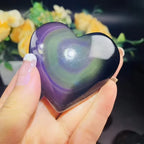 Rainbow Obsidian Heart Crystal Stones Face Heart Carving Love Theme for Ornaments