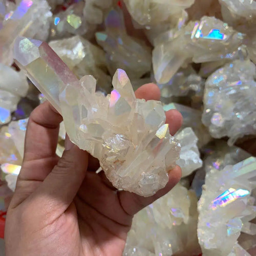 Angel Aura Electroplated Quartz Gemstone Cluster Crystal Decor - Standard