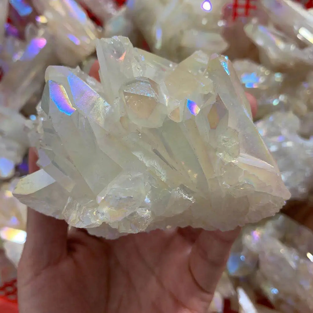 Angel Aura Electroplated Quartz Gemstone Cluster Crystal Decor