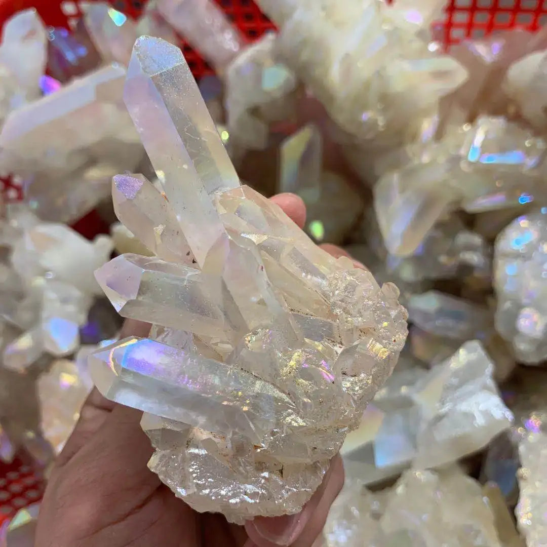 Angel Aura Electroplated Quartz Gemstone Cluster Crystal Decor