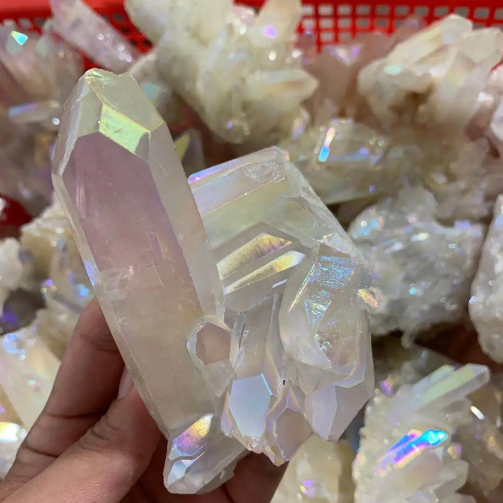 Angel Aura Electroplated Quartz Gemstone Cluster Crystal Decor