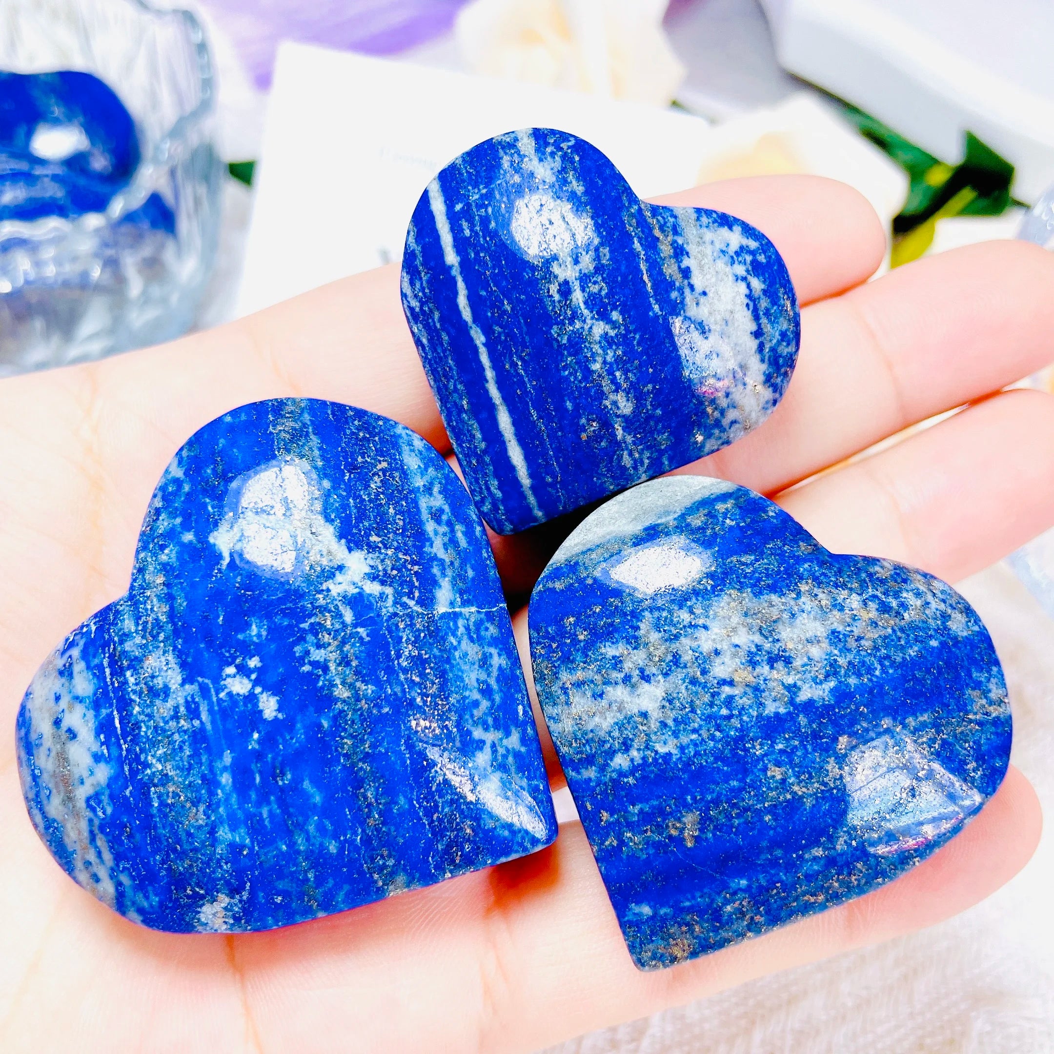 Natural Gemstone Lapis Lazuli Heart Stone Crystal Hearts Folk Crafts for Home Decoration