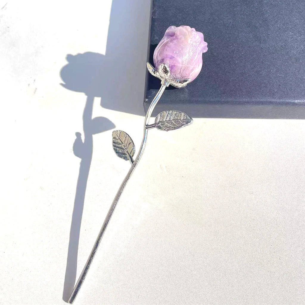 Crystal Silver bunch Stems Carving 15cm Natural amethyst rose quartz Crystal Roses for Gift