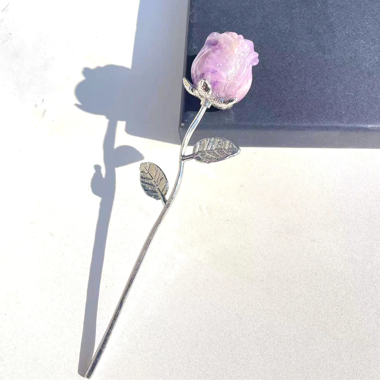 Crystal Silver bunch Stems Carving 15cm Natural amethyst rose quartz Crystal Roses for Gift