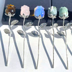 Crystal Silver bunch Stems Carving 15cm Natural amethyst rose quartz Crystal Roses for Gift