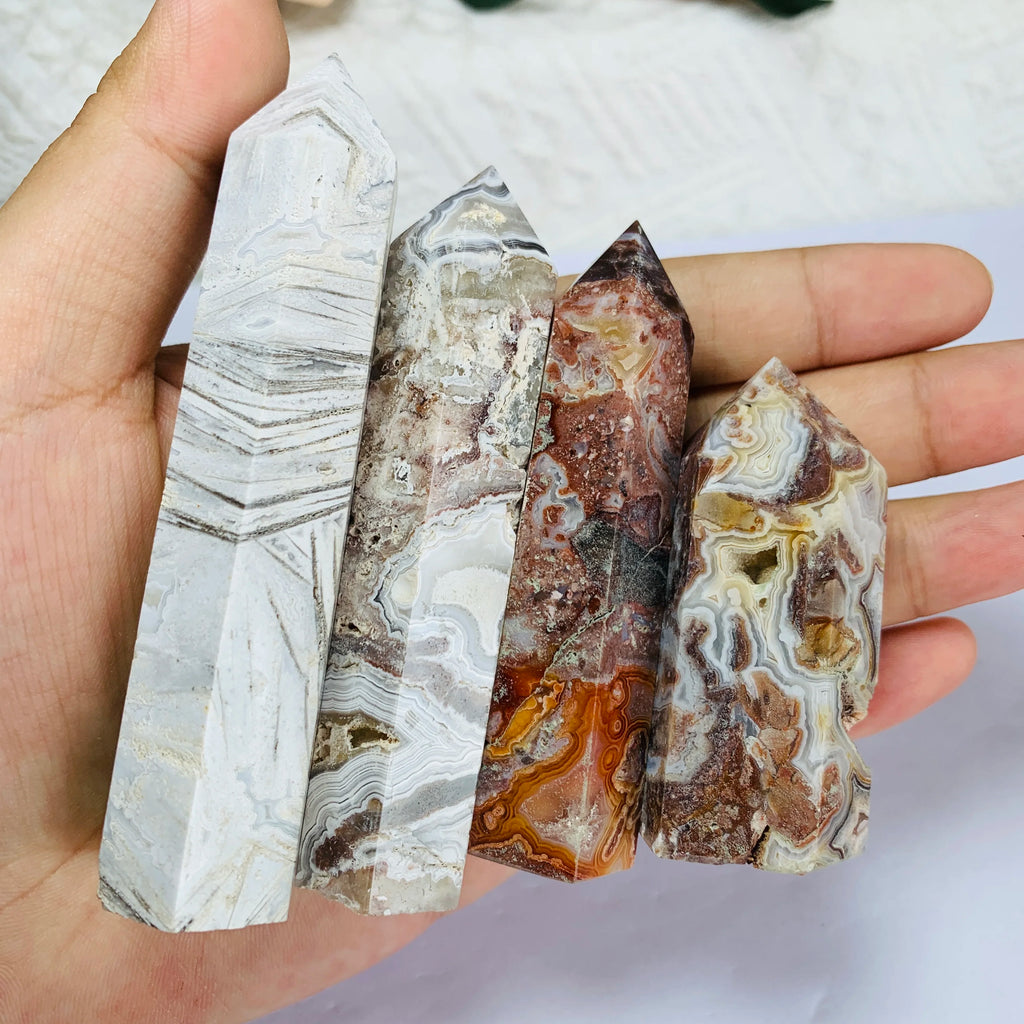 Natural Crystal Tower Mexican Crazy Lace Agate Point for Decoration