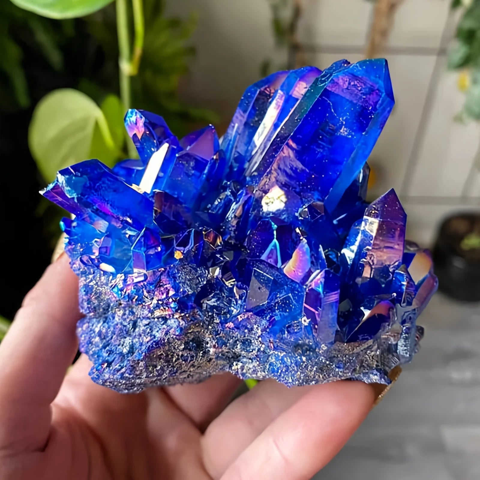 Gemstone Stone Rainbow Royal Blue Crystal Cluster for Home Decor