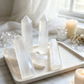 Natural Matte White Transparent Selenite Point Crystal Stone Tower