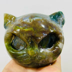 Moss Agate Cat Head Carving