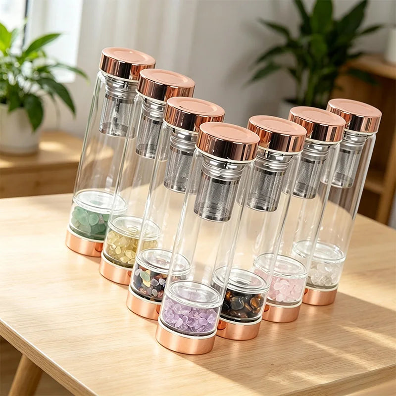 Rose Gold Infuser Crystal Gemstone Water Bottle with Seamless Design Irregular Shape for