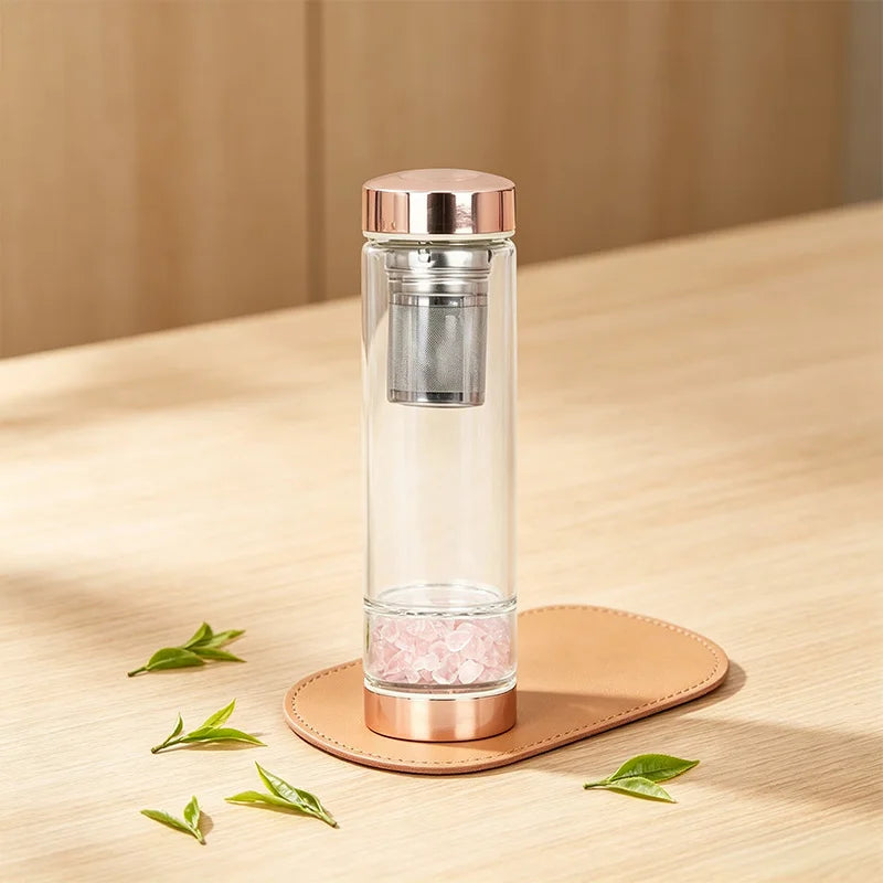 Rose Gold Infuser Crystal Gemstone Water Bottle with Seamless Design Irregular Shape for