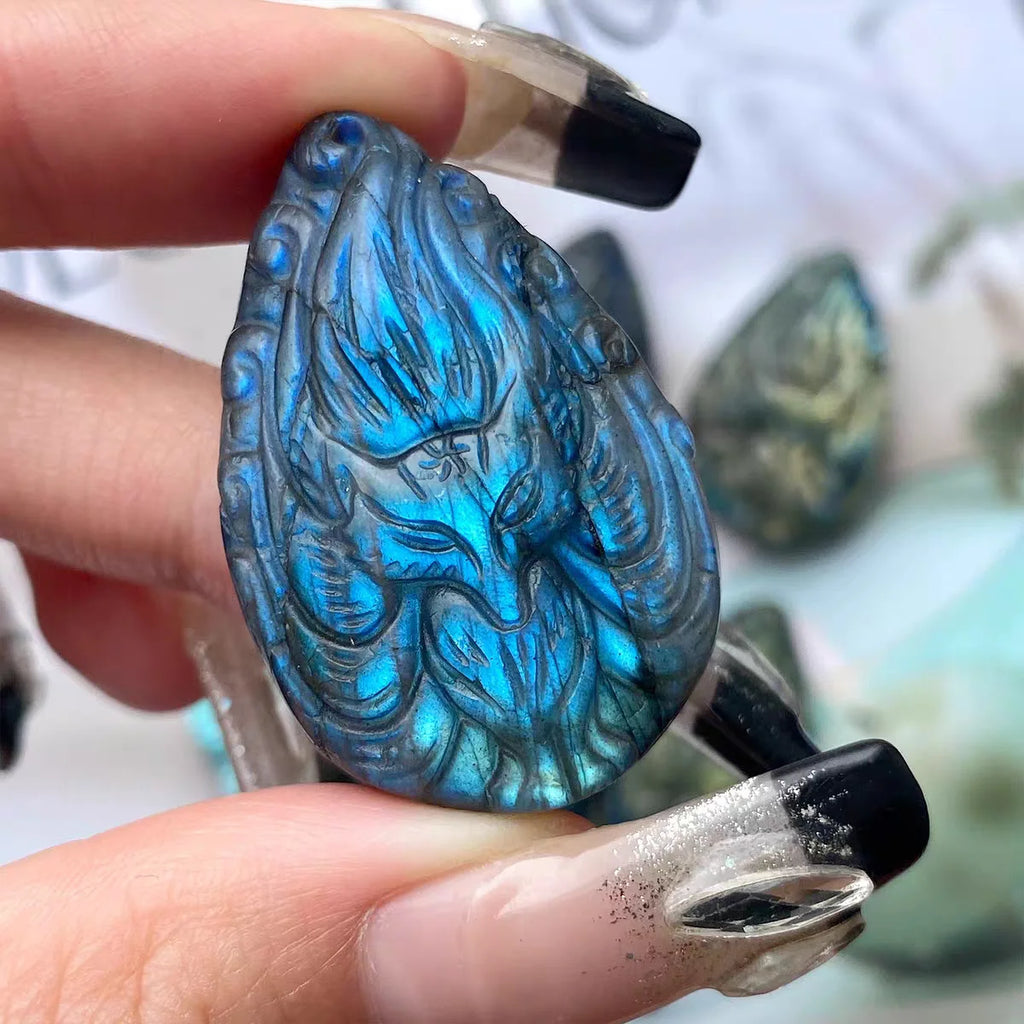 Labradorite Fox Natural Crystal Animals Crafts Small Labradorite Nine Tails Fox Statue for