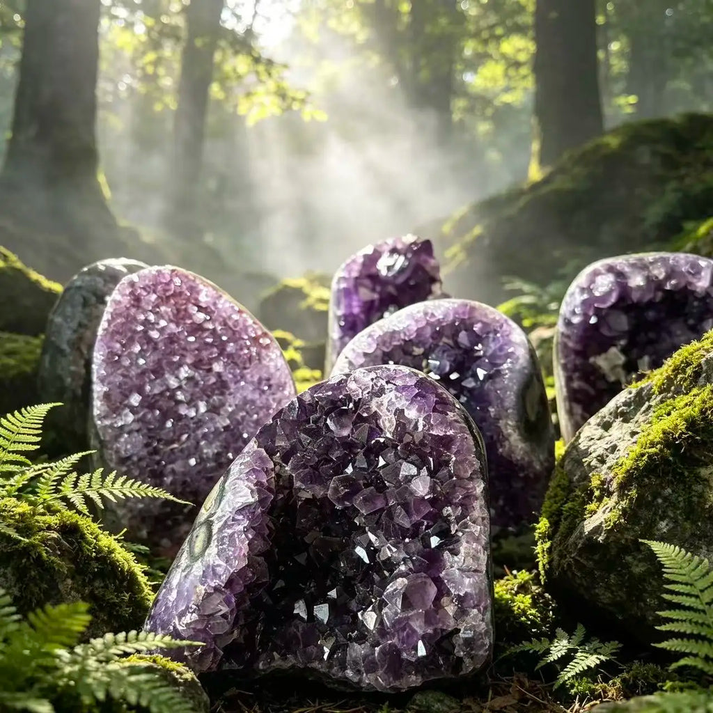 Natural Amethyst Geode Cluster, Raw Amethyst Crystal Druzy, Polished Cut Base Stone Decor
