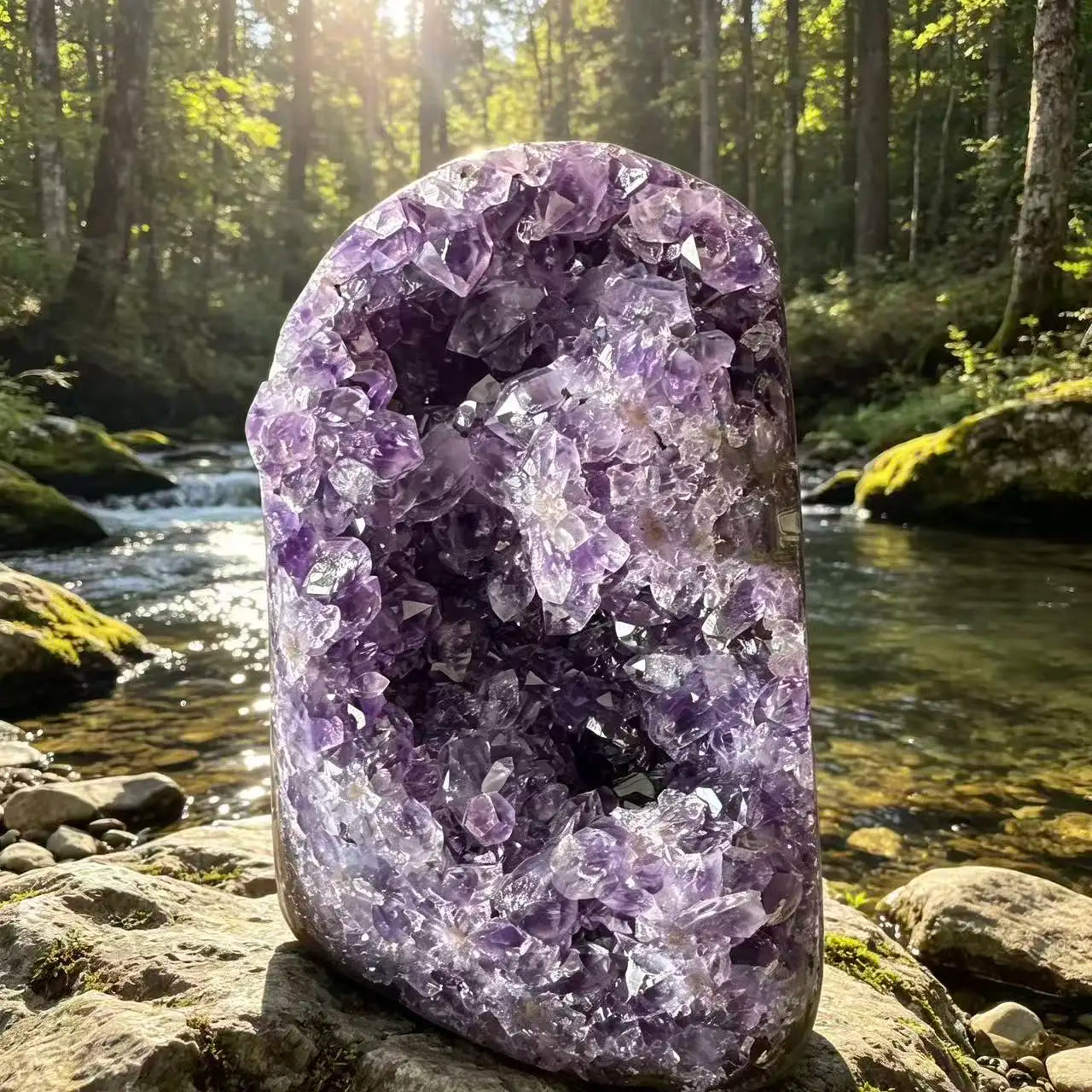 Natural Amethyst Geode Cluster, Raw Amethyst Crystal Druzy, Polished Cut Base Stone Decor