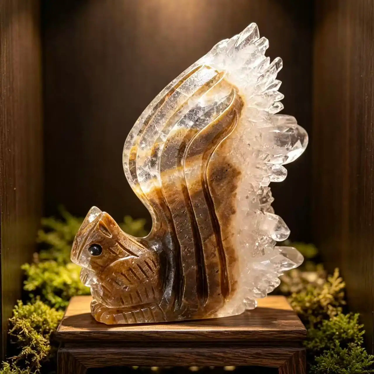Natural Clear Quartz Cluster Squirrel Figurine Hand Carved Crystal Statue Home Decor Art