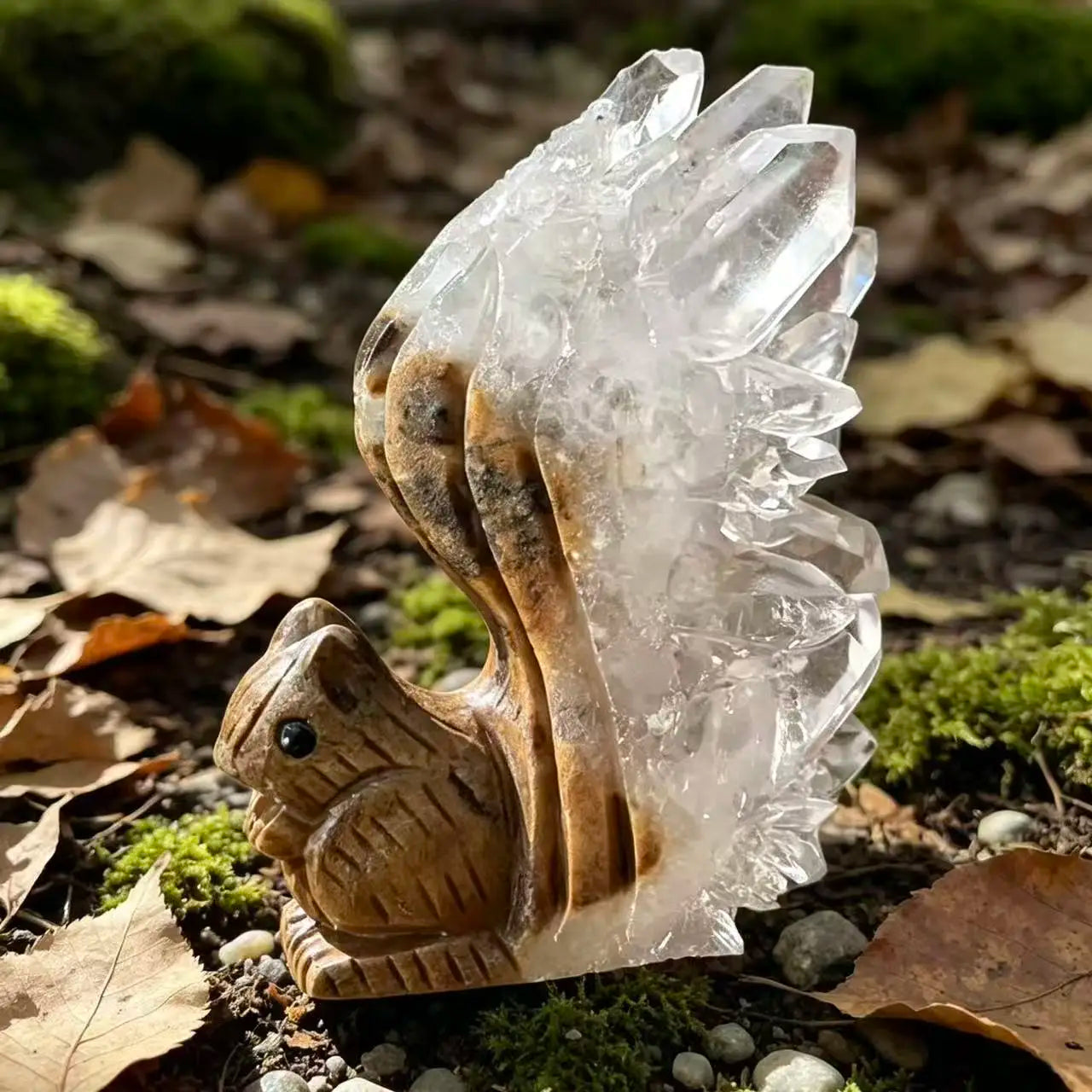 Natural Clear Quartz Cluster Squirrel Figurine Hand Carved Crystal Statue Home Decor Art