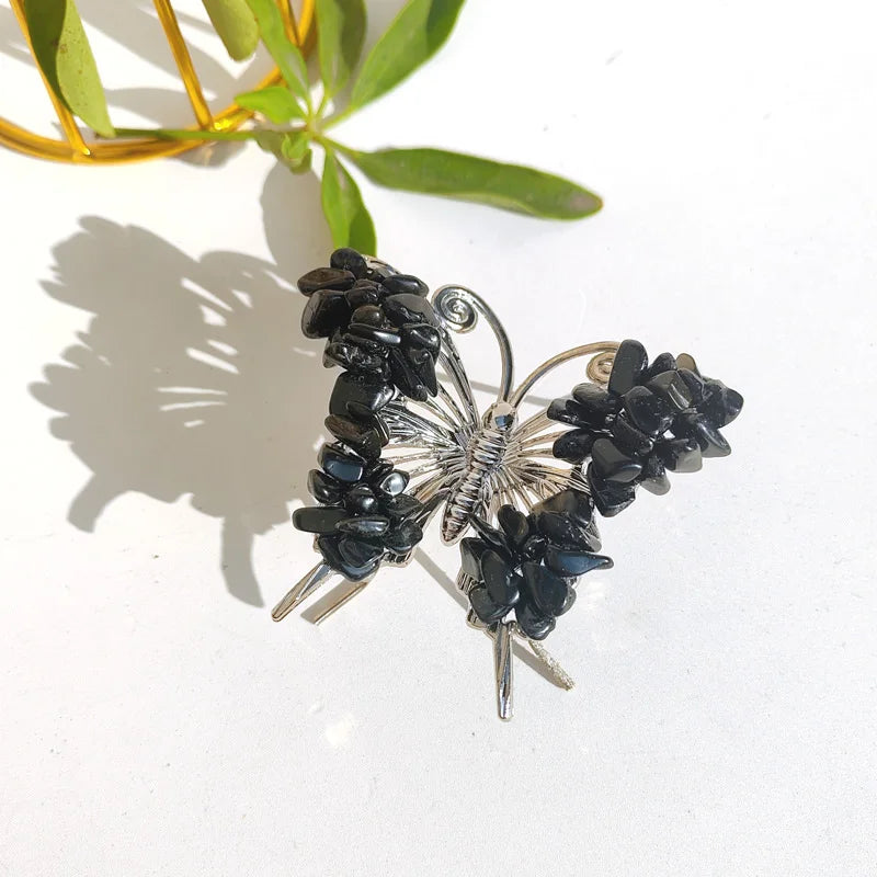 Natural Crystal Chip Butterfly Figurine Handmade Wire Wrapped Gemstone Ornament Decor
