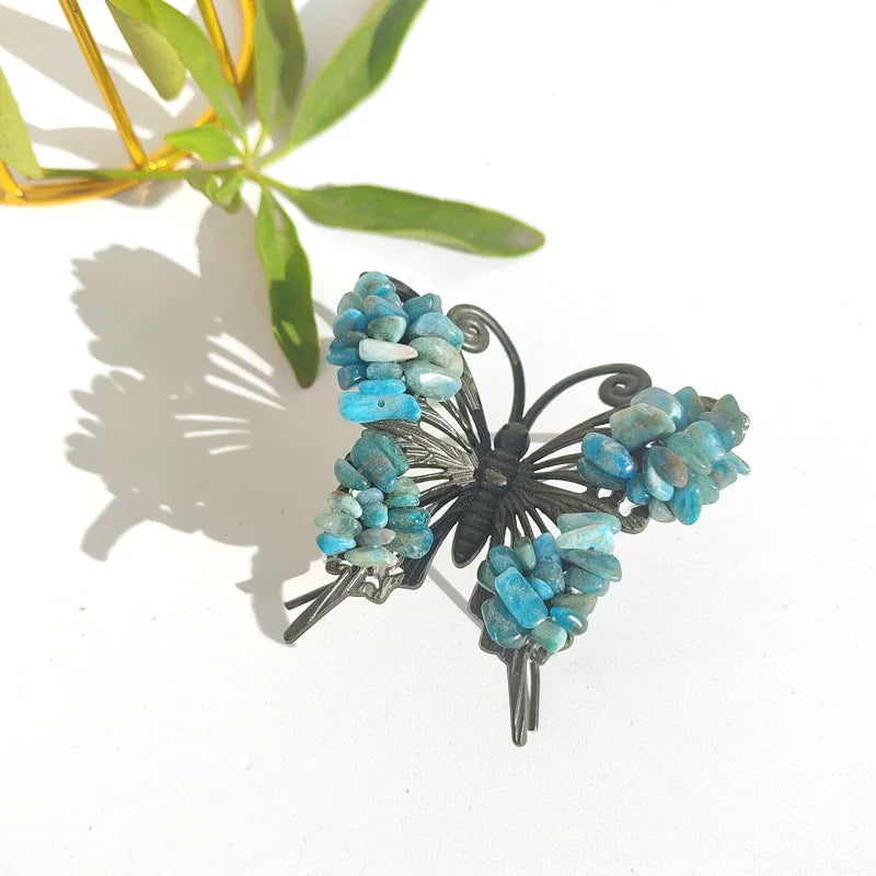 Natural Crystal Chip Butterfly Figurine Handmade Wire Wrapped Gemstone Ornament Decor