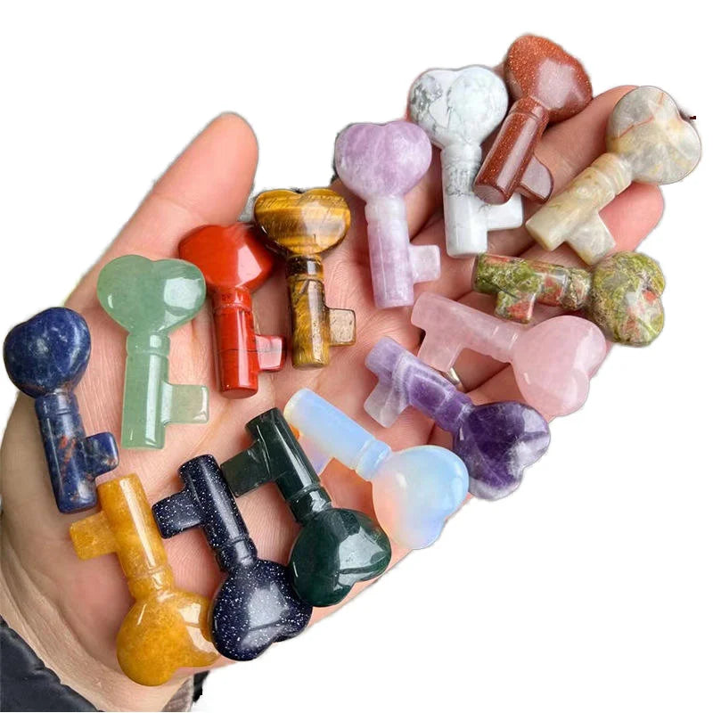 Natural Crystal Heart Key Stone Big Size Carved Love Heart for Desk Home Car Decor for Women Girls Boys - Standard