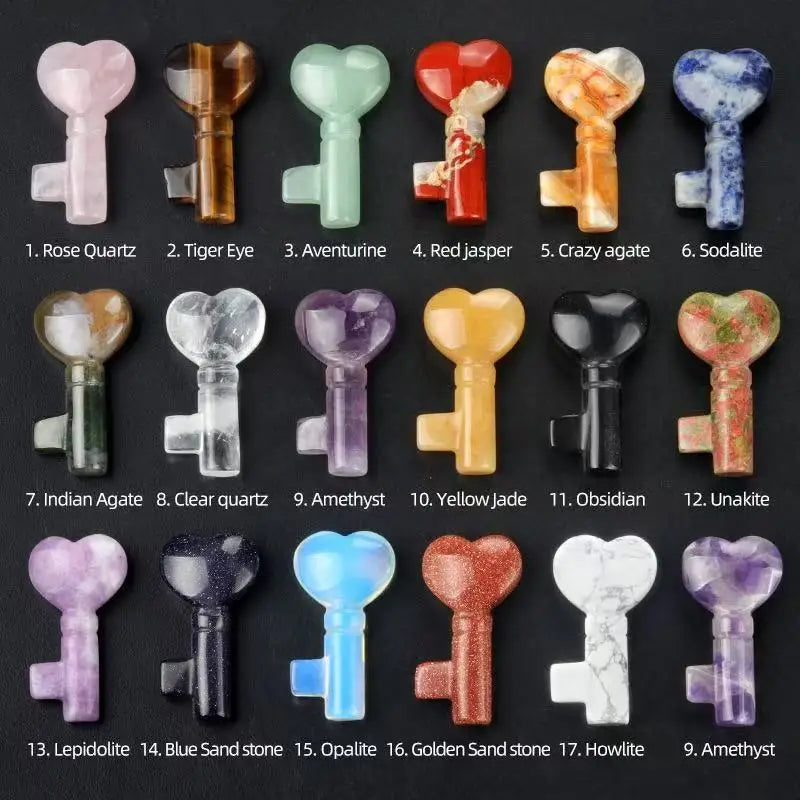 Natural Crystal Heart Key Stone Big Size Carved Love Heart for Desk Home Car Decor for Women Girls Boys