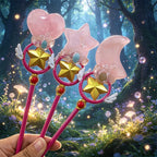 Natural Crystal Magic Wand Magical Girl Star Moon Fairy Wand Rose Quartz Amethyst Stick for Cosplay Party Home